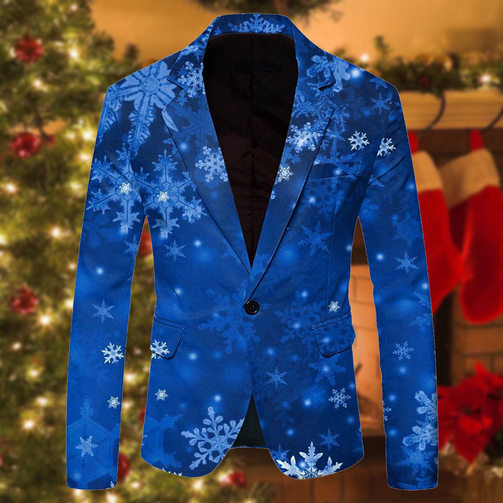 Lroveb Christmas Blazers for Men Single One Button Printed Casual Suit ...