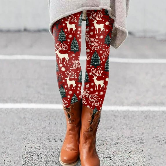 Lroveb Christmas Leggings for Women Day Fall Winter Artistic Splash Printed Soft Stretchy Pants Yoga Leggings