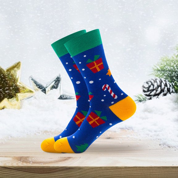 Lroveb Christmas Socks for Men Fall Winter Santa Claus Snowflake Middle Tube Damp Cotton Crew Socks