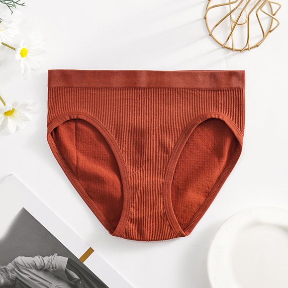 Lroveb Cotton Underwear for Women Mid Waist Ribbed File Breathable Seamless Briefs Panties