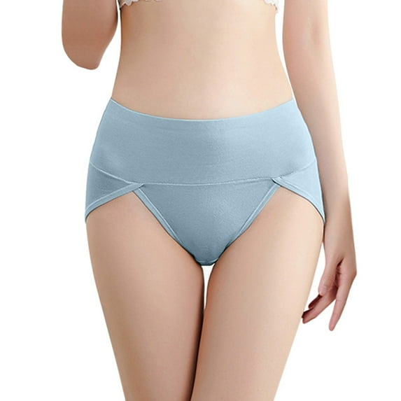Lroveb Cotton Underwear for Women Plus Size Abdominal Solid Color 3D Embossed Mid Waist Panties