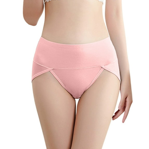Lroveb Cotton Underwear for Women Plus Size Abdominal Solid Color 3D Embossed Mid Waist Panties