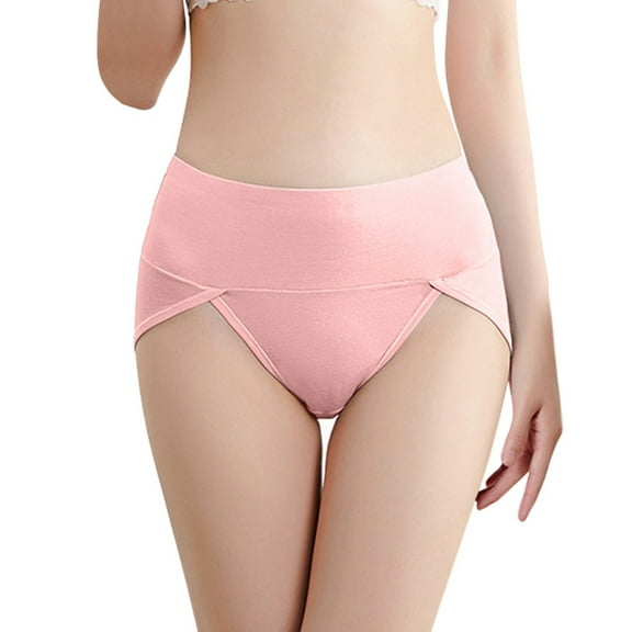 Lroveb Cotton Underwear for Women Plus Size Abdominal Solid Color 3D Embossed Mid Waist Panties