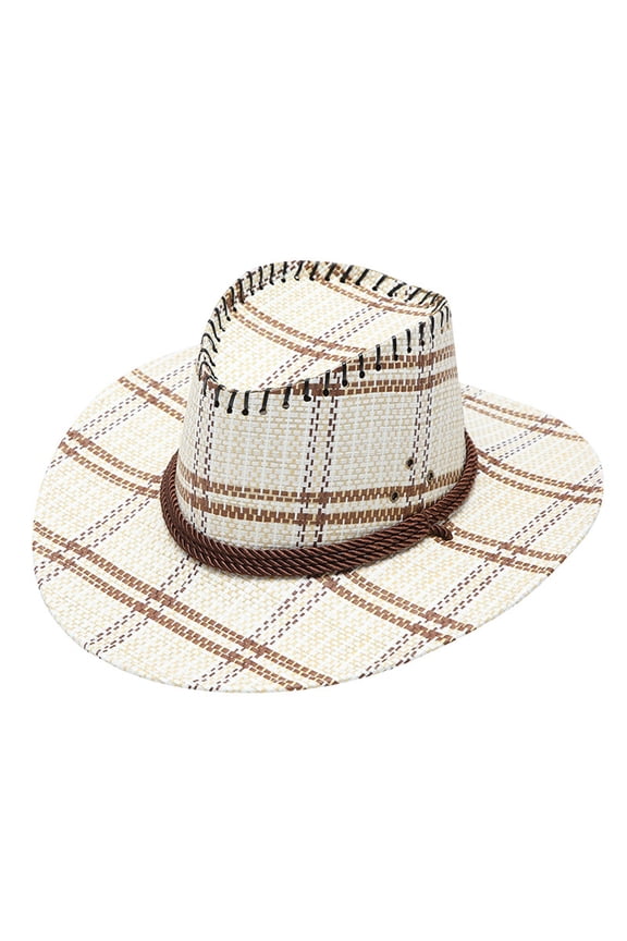 Cowboy Hats for Women and Men Adult Casual Plaid Printed Summer Western Fashion Sun Hat Wide Brim Travel Cap Fedora Hat