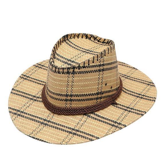 Lroveb Cowboy Hats for Women and Men Adult Casual Plaid Printed Summer Western Fashion Sun Hat Wide Brim Travel Cap Fedora Hat