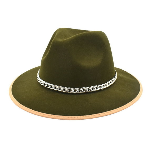Lroveb Cowboy Hats for Women and Men Fall Winter Big Brim Hat Fashion Flat Top Mens Womens Chain Woolen Jazz Warm Fedora Hat