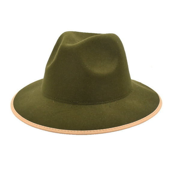Lroveb Cowboy Hats for Women and Men Woolen Top Hat Two Color Edging Womens Flat Brimmed Jazz Mens Popular Fedora Hat