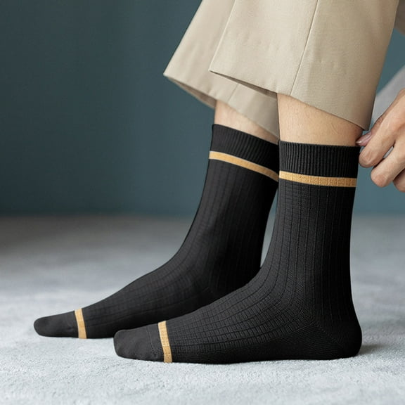 Lroveb Crew Socks for Men 1 Pairs Male Casual Striped Socks Solid Invisible Breathable Middle Tube Socks