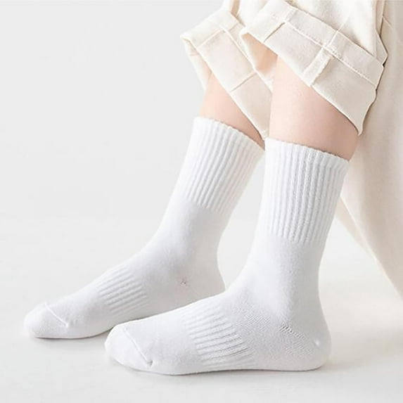 Lroveb Crew Socks for Women 6PCS Autumn Winter White Student Socks Cotton Medium Tube Solid Color Socks