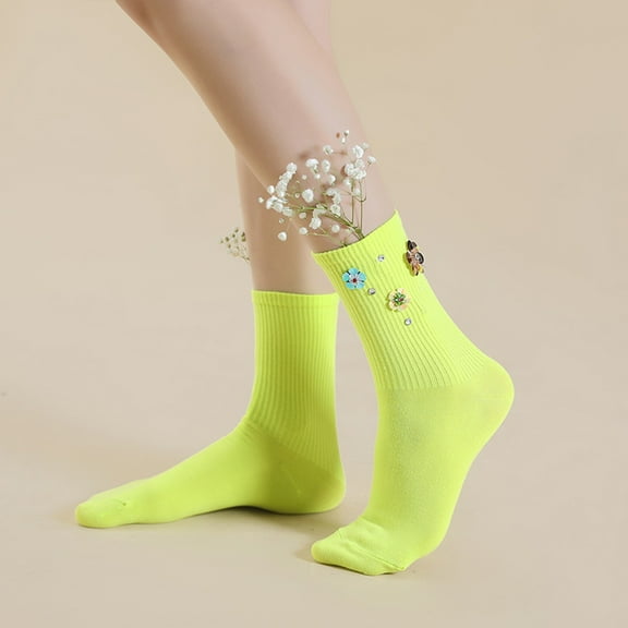 Lroveb Crew Socks for Women Dress Socks Lightweight Thin Casual Calf Solid Color Flower Butterfly Socks