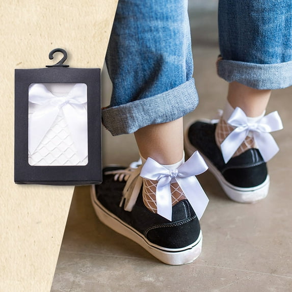 Lroveb Crew Socks for Women Ruffle Fishnet Ankle High Socks Mesh Lace Fish Net Short Socks