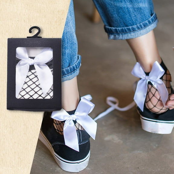 Lroveb Crew Socks for Women Ruffle Fishnet Ankle High Socks Mesh Lace Fish Net Short Socks