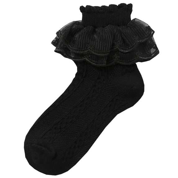 Lroveb Crew Socks for Women Ruffle Lace Socks 1 Pair Decor Thin High Elasticity Anti Slip Soft Breathable Solid Color Sweat Absorption No Odor Socks