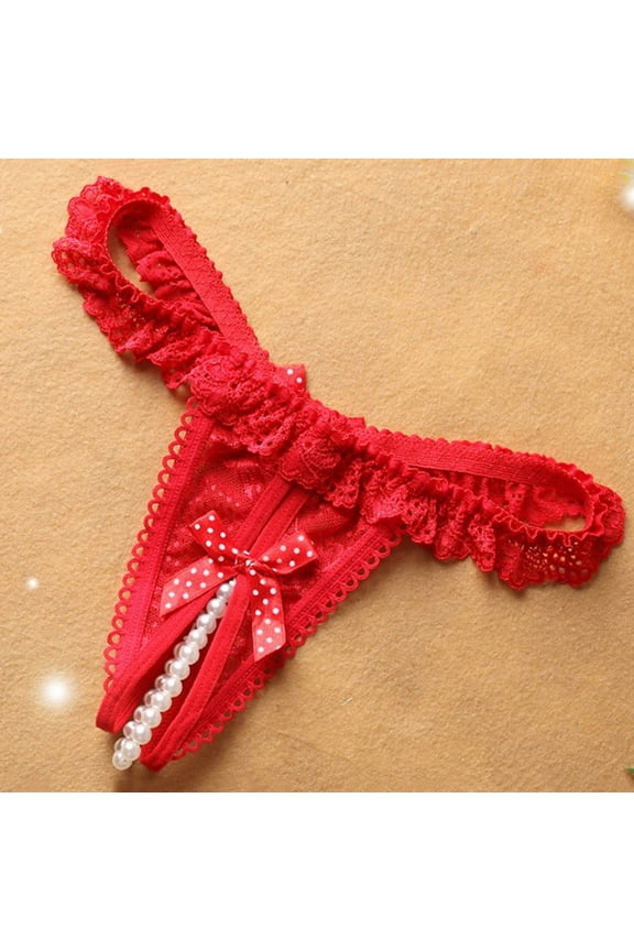Crotchless Panties for Women Low Rise Lace Thong with Pearls Naughty Underwear Underwear
