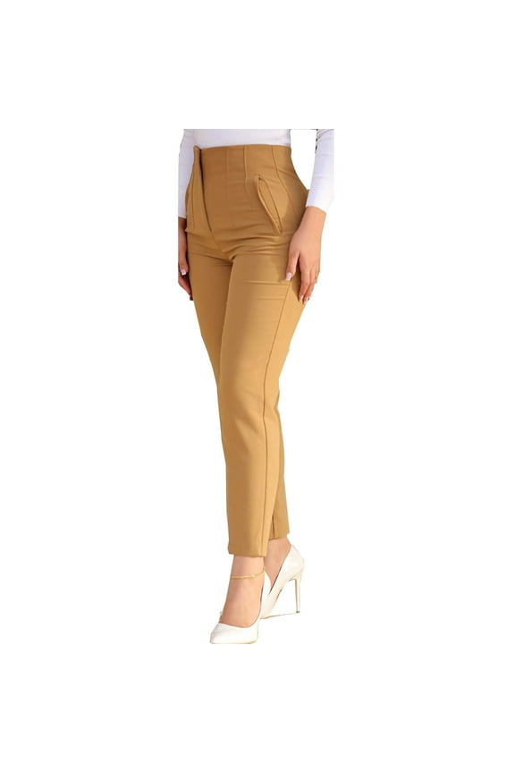 Dress Pants for Women, High Waisted Taper Womens Plus Size Stretch Work Casual Pants Business Straight Trouser With Pocket Bronze