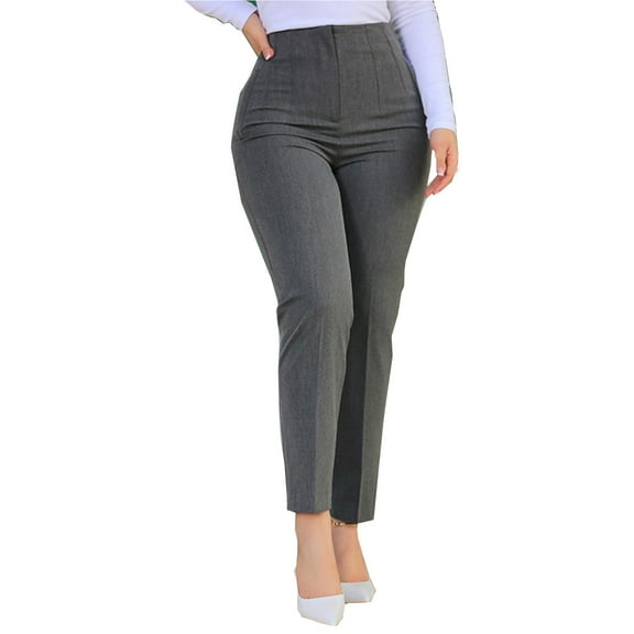 Lroveb Dress Pants for Women, High Waisted Taper Womens Plus Size Stretch Work Casual Pants Business Straight Trouser With Pocket Dark Grey