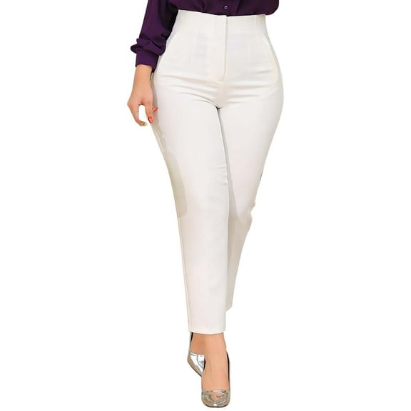 Lroveb Dress Pants for Women, High Waisted Taper Womens Plus Size Stretch Work Casual Pants Business Straight Trouser With Pocket White
