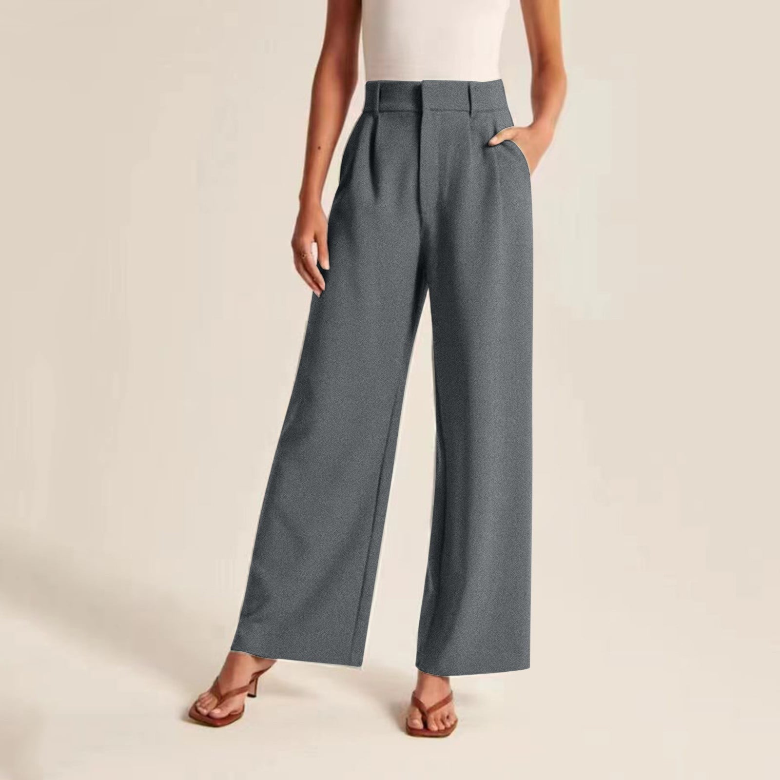 grey dress pants womens GRAPENT Gray for Women Pants High Waisted Dark Gray Size Medium US 8 to 10 at Amazon Women's Clothing store rich fashion history into your wardrobe with the Paxton Check Women's Gray Dress Pants &