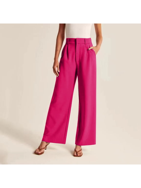 Dress Pants for Women, High Waisted Wide Leg Lightweight Tailored Premium Fabric Pants Womens Casual With Pockets Watermelon Red
