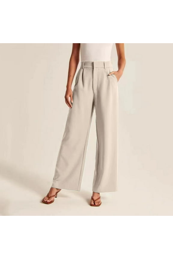 Dress Pants for Women, High Waisted Wide Leg Pants Work Business Casual Flowy Trousers Office Beige