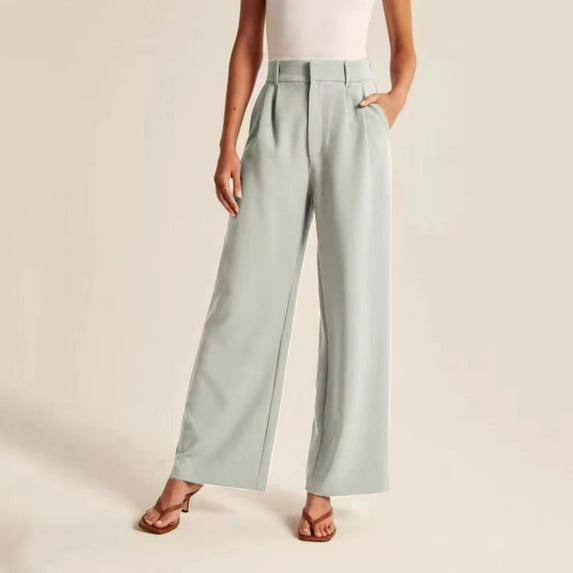 Lroveb Dress Pants for Women Plus Size, High Waisted Wide Leg Pants Work Business Casual Flowy Trousers Office Mint Green