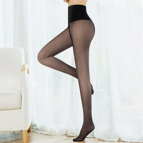 Lroveb Fake Translucent Leggings for Women Elastic Button Double Layer Warm Fleece Pantyhose Pantyhose