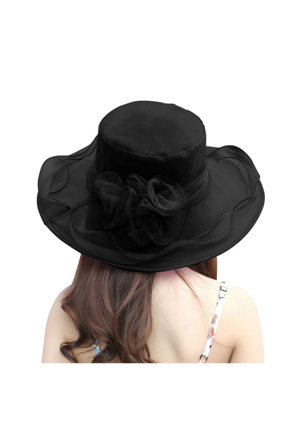 Fascinators Hats for Women Fancy Flower Organza Wedding Tea Party Hat Wide Brim Beach Sun Hat