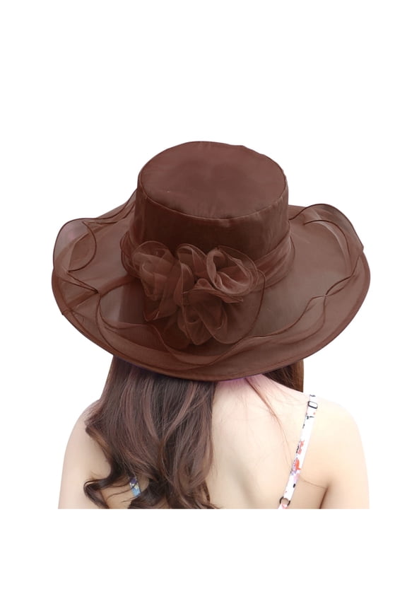 Fascinators Hats for Women Fancy Flower Organza Wedding Tea Party Hat Wide Brim Beach Sun Hat