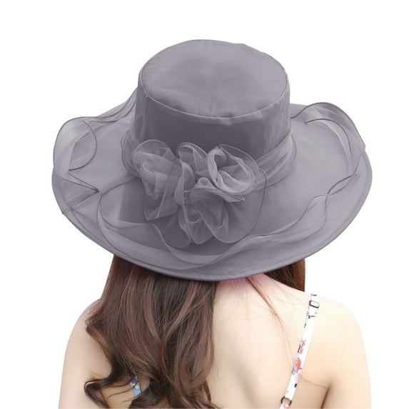 Lroveb Fascinators Hats for Women Fancy Flower Organza Wedding Tea Party Hat Wide Brim Beach Sun Hat