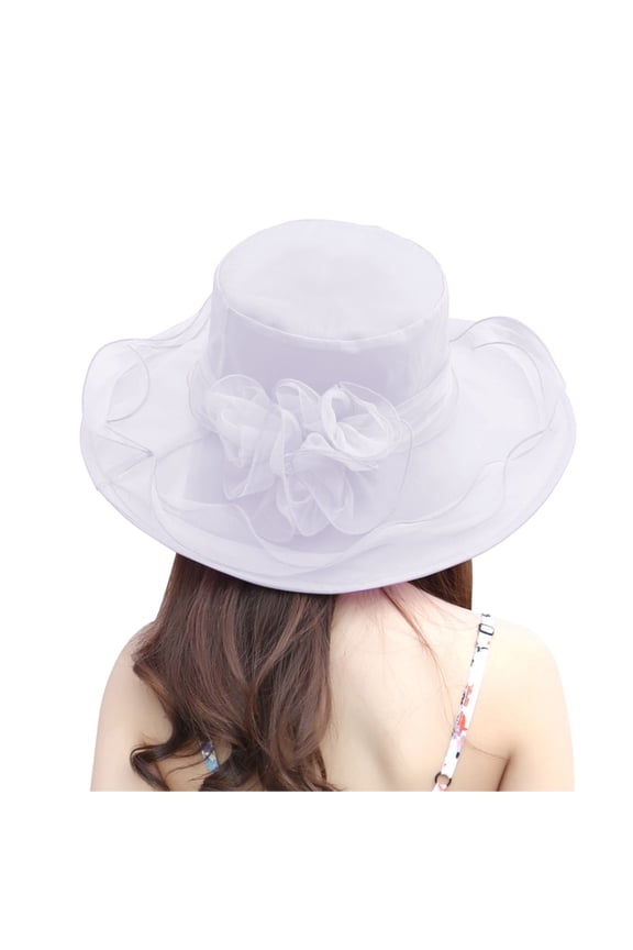 Fascinators Hats for Women Fancy Flower Organza Wedding Tea Party Hat Wide Brim Beach Sun Hat