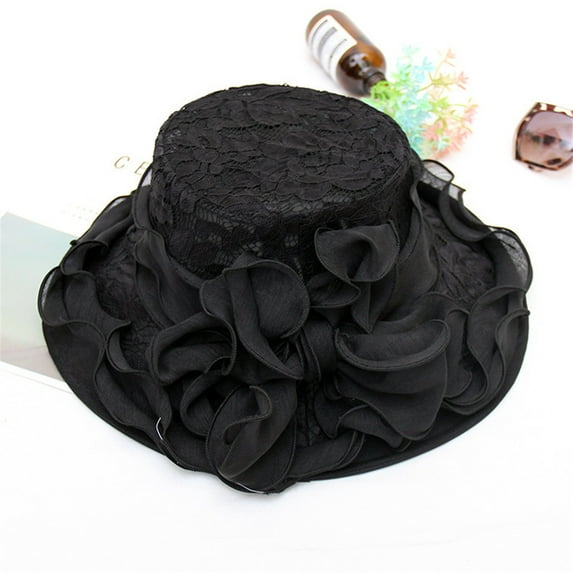 Lroveb Fascinators Hats for Women Fancy Tea Party Wedding Organza Hat Elegant Flower Wide Brim Sun Hats Fedora Cocktail Easter Dressy Hats