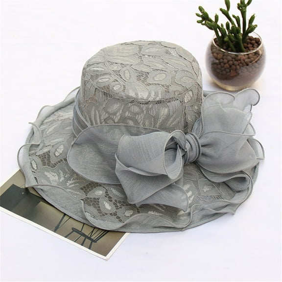 Lroveb Fascinators Hats for Women Fancy Tea Party Wedding Organza Hat Elegant Flower Wide Brim Sun Hats Fedora Cocktail Easter Dressy Hats