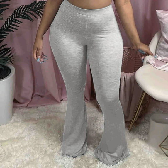 Lroveb Flare Leg Pants for Women, High Waisted Flared Workout Yoga Pants, Womens Fashion Ladies Casual Solid Slim Colour Tight Pants Trousers Grey