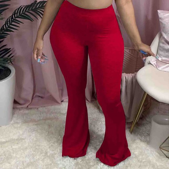 Lroveb Flare Leg Pants for Women, High Waisted Flared Workout Yoga Pants, Womens Fashion Ladies Casual Solid Slim Colour Tight Pants Trousers Red
