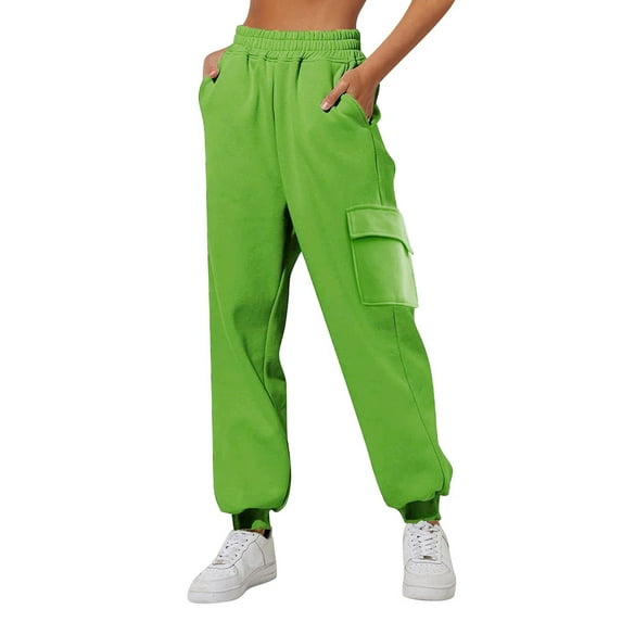 Lroveb Fleece Lined Sweatpants for Women Plus Size, High Waisted Jogger Pants, Womens Thin Loose Sweatpants Comfortable Jogging Pants With Pockets Casual Green