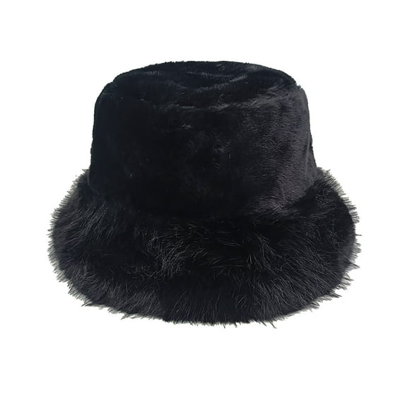 Lroveb Fuzzy Bucket Hats for Women Fall Winter Solid Color Warm Plush Fisherman Hat Lei Feng Hat