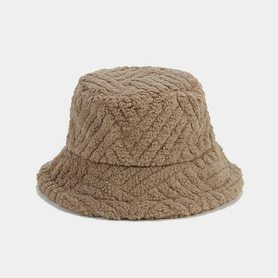 Lroveb Fuzzy Bucket Hats for Women Fall Winter Solid Color Warm Plush Fisherman Hat Lei Feng Hat