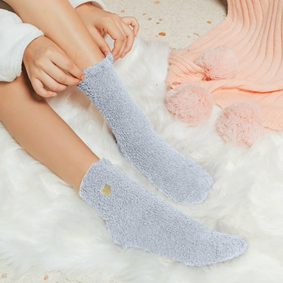 Lroveb Fuzzy Socks for Women Casual Heart Cute Ankle Socks Comfortable Thermal Coral Velvet Crew Socks