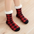 thumbnail image 1 of Lroveb Fuzzy Socks for Women Ladies Warm Plaid Print Floor Socks Plush Coral Fleece Socks, 1 of 7
