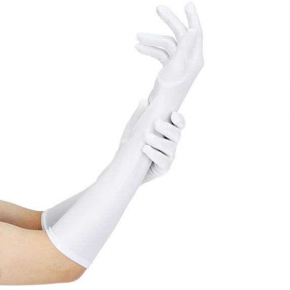 Lroveb Gloves for Women Sexy Party Gloves Satin 22" White Mittens Finger Long Black Gloves