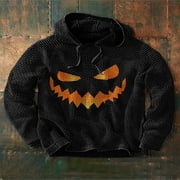 Lroveb Halloween Hoodies for Men New Fabric Face Printed Color Blocking Solid Hoodie Oversized Sweatshirt