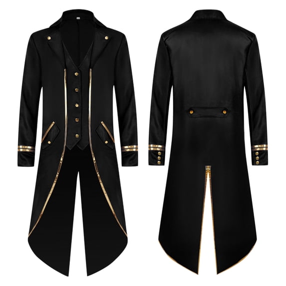 Lroveb Halloween Tailcoats for Men Male Vintage Slim Retro Punk Jacket Gold Edge Coat Tuxedo