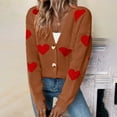 thumbnail image 1 of Lroveb Heart Cardigan for Women Valentines Day Sweater Cardigan Long Sleeve V Neck Button Up Knit Coat Coffee, 1 of 8