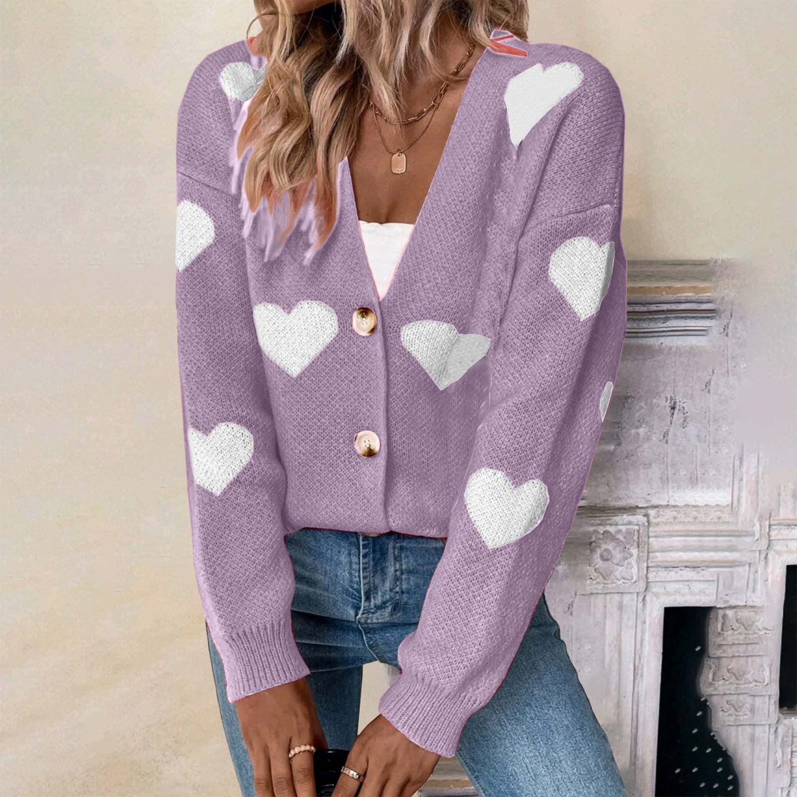 Lroveb Heart Cardigan for Women Valentines Day Sweater Cardigan