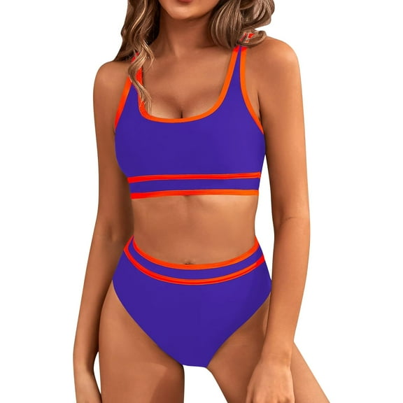 Lroveb High Waisted Bikini Sets for Women Two Swimsuit Contrasting Colors Double Shoulder Bathing Suits Push Up Swimsuit