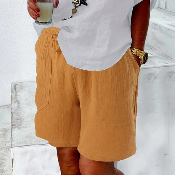 Lroveb High Waisted Shorts for Women Womens Casual Solid Sport Pants Shorts Elastic Pockets Daily Orange