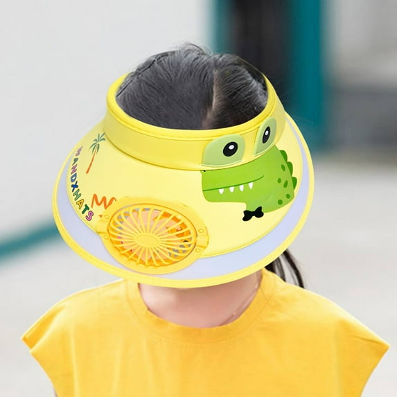 Lroveb Kids Visor Hat with Fan Children Hats Summer Fans Sunshade Boys Girls Sun Cartoon Cute Sunscreen Empty Top Visor