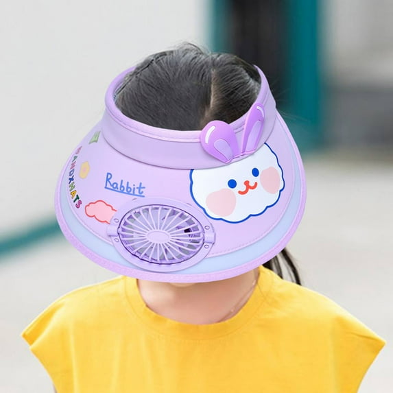 Lroveb Kids Visor Hat with Fan Children Hats Summer Fans Sunshade Boys Girls Sun Cartoon Cute Sunscreen Empty Top Visor
