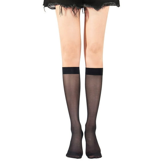 Lroveb Knee Length Socks for Women Student Luokou Middle Tube Stockings Dark Blue Soft Smooth Sexy Sheer Stockings