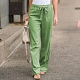 thumbnail image 1 of Lroveb Linen Pants for Women Plus Size, Summer Flowy Wide Leg Palazzo Pants, Womens Trousers Solid Color Elastic Waist Cotton Linen Pants Loose Casual Green, 1 of 4